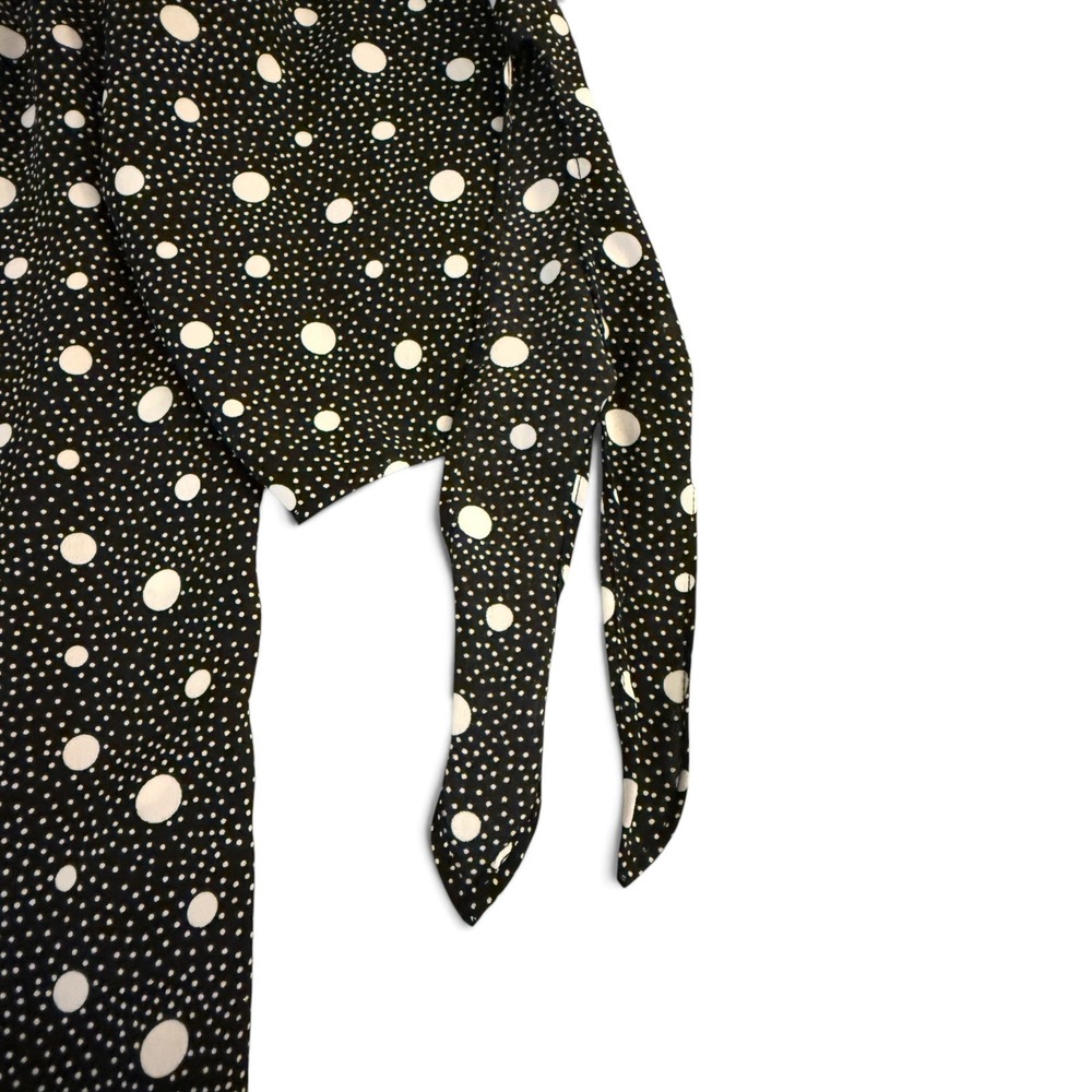 Talbots Classic Womens 2X Black Polka Dot 3/4 Tie Sleeve Keyhole Neck Blouse - Picture 5 of 11